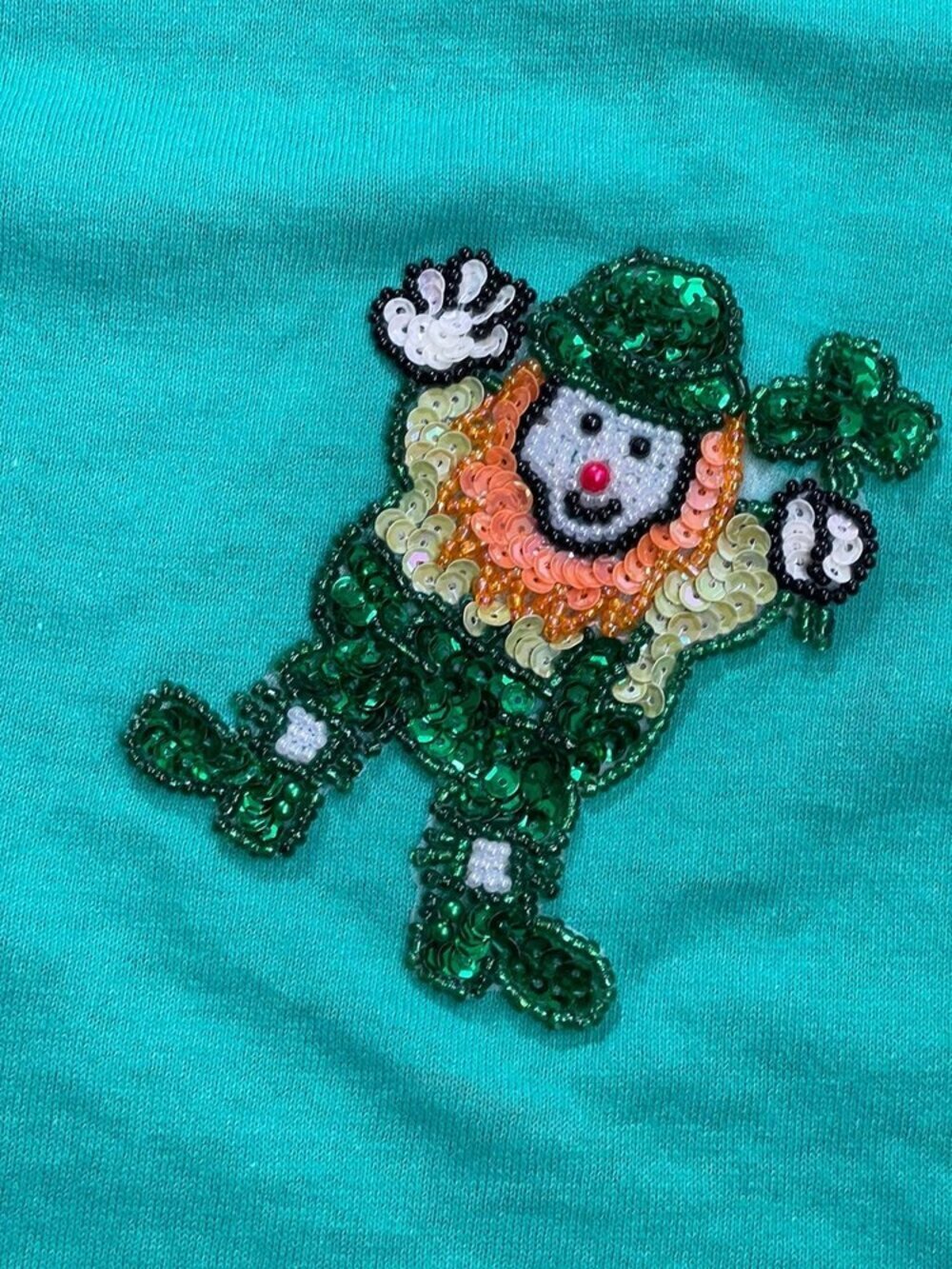 Vintage Green St. Patrick's Day T-Shirt Sequin Leprechaun Clovers XL - Picture 5 of 6